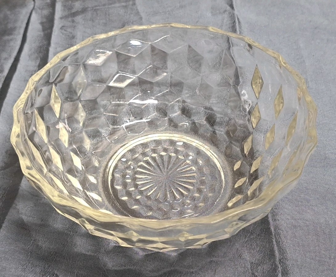 Vtg Jeanette Glass Clear Diamond Cubist Compote Pedestal Bowl 6", Candy Dish 6⅝"