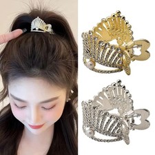 Crown Ponytail Holder Claw Clip Gold Sliver Metal High Ponytail Clip for Brai...