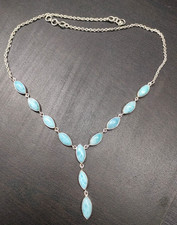 NEW Natural Larimar Gemstone Lariat Necklace 925 Silver Jewelry Anniversary Gift