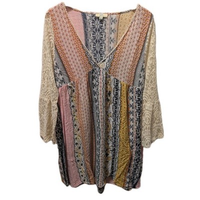 Kori America Boutique Large Romantic Colorful Lace Sleeves Boho Dress Whimsical