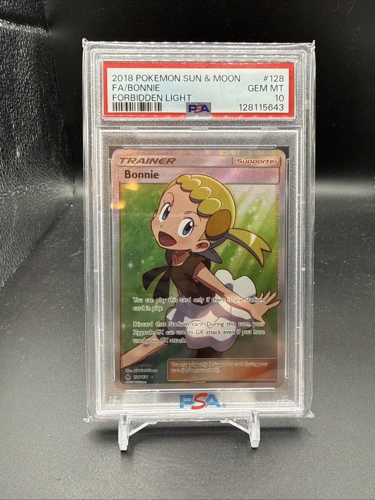 2018 Pokemon Sun & Moon Forbidden Light Bonnie Full Art #128 PSA 10 RARE LOW POP