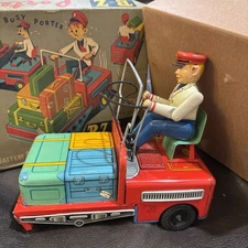 Very rare,Masudaya,Modern toys,Japan,Tin,B-Z Porter,Original Box,see video