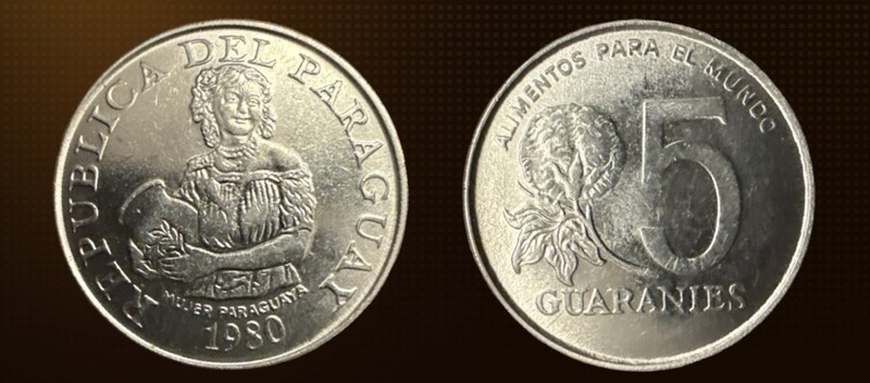 PARAGUAY KM166a 1980 5 GUARANIES COIN
