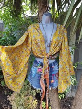 ??Tie top wrap over kimono sleeve free 70s people hippy boho Recycled sari fabri