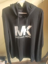 Michael Kors MK Logo Black Graphic Print Pullover Hoodie Men s L Drawstring