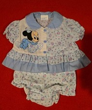 Vintage Disney Babies Topolino Collezione Minnie Vestito Floreale e Bloomer Set 0-6 M