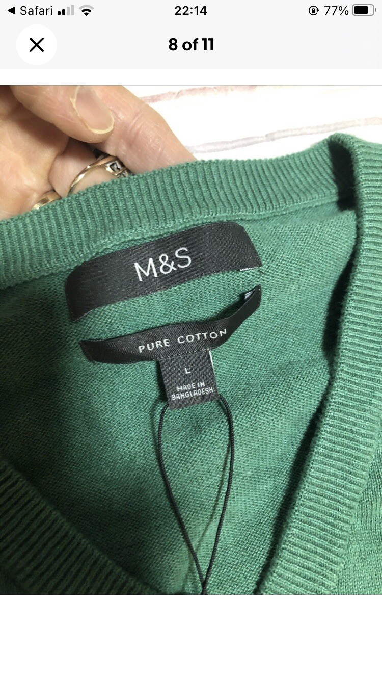 Men’s Extreme Rare BNWT Green M&S Green Pure Cotton Regular Heavy Jumper, Size L image 6