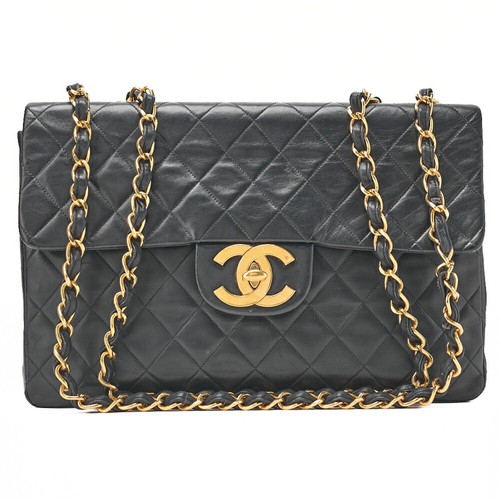 CHANEL Chain Shoulder Bag Large Matelass 34cm Single Flap Lambskin Black (Gold H