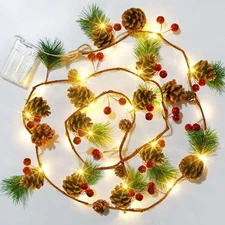 7FT Christmas Pine Cone Garland Battery Operated 20LED Fairy String Lights Decor