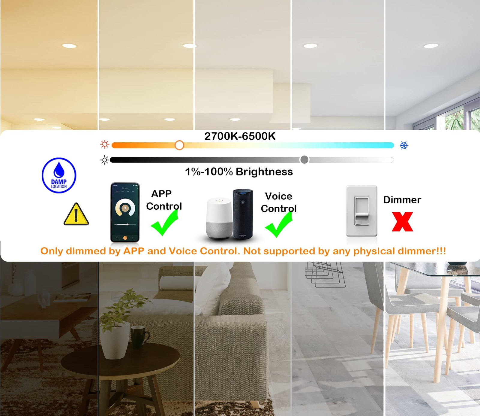 CLOUDY BAY [4 Pack] 8 inch Smart WiFi LED Recessed Lights,20W RGBCW Color Cha...