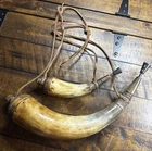 Replica  Powder Horns 15" And 9”o/a w/ Leather Straps