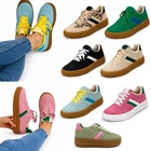 Ladies Casual Comfort Trainer Women's Faux Suede Retro Lace-Up Gum Sole Sneaker