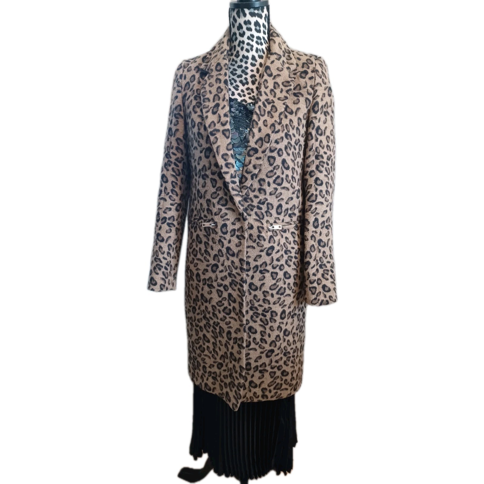 LEOPARD PRINT COAT Snap Closure Zip Pockets Kenda… - image 1