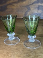 Vintage Green Shot Glasses Set of 2 Clear Base
