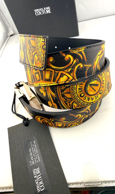 Versace Couture Ledergürtel Schwarz Gold Barock Wende 95 / 110