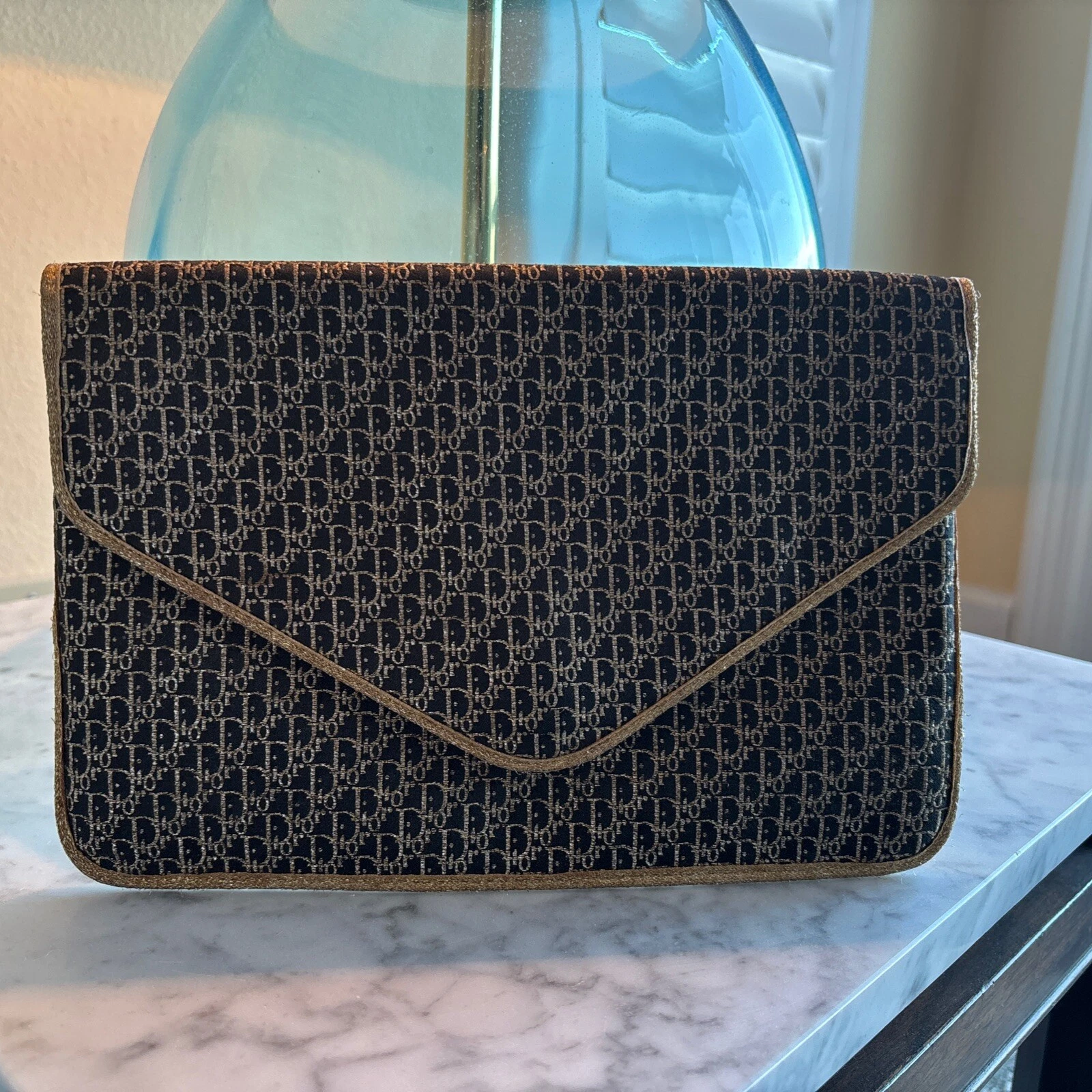 Sac à main pochette vintage CHRISTIAN DIOR Saks Fifth Avenue noir doré en l'état