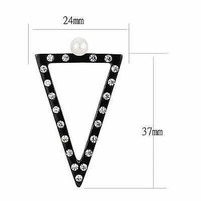 Beautiful White Pearl Black Ip Stainless Steel Triangle Drop Earrings Tk3216 - Image 2 of 2