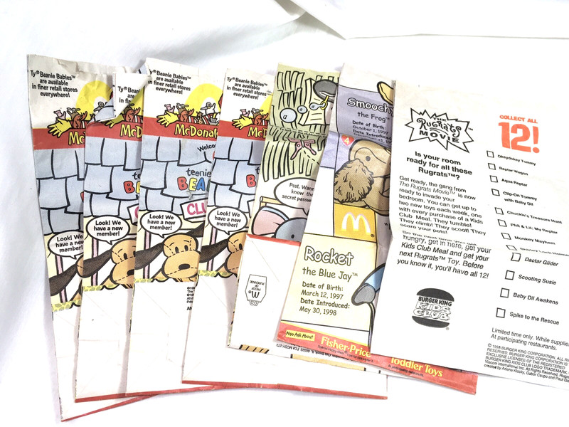 6-Vintage McDonalds Happy Meal Bags; 1 Burger King; 1998