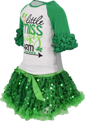 Girls 2 Piece Ruffled Sleeve Tulle Kids Toddler Skirt Set Dress Outfit - Picture 3 of 12