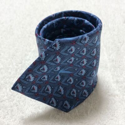HERMES Necktie Tie Blue Floral pattern 100% Silk made in France