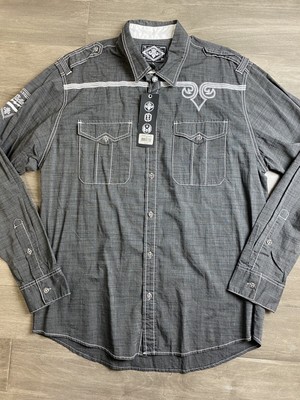 Afflication Standard 2XL Athletic Fit Gray Embroidered Long Sleeve Button Up