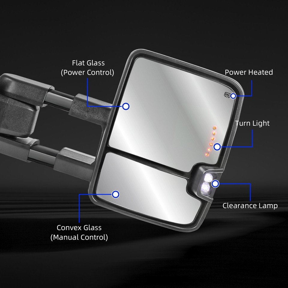 Manual Folding Heated Mirrors Power Heated Tow Mirrors With LED Dynamic Signal For 2014-2018 Chevy Silverado & GMC Sierra - Pair 2007 Chevy Silverado 2500 HD Tow Mirrors - Foto 3