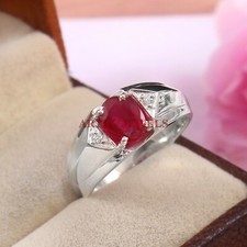 Anello In Argento Sterling 925 Con Gemma Di Rubino Riscaldata Per Uomo #4206