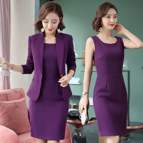 Women Casual Office Wear Suit Business Uniform Blazer Dress Work 2 Piece Sets - Picture 2 of 54