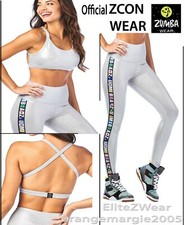 ZUMBA High Waisted Ankle Leggings Bra Top Silver Metallic FREE SHIP WORLDWIDE