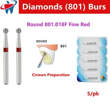 Dental Burs Diamond FG High Speed Bur Round End 801 018F, Fine 5/pk Taper Ball