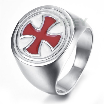 Men's Stainless Steel Cast RED Celtic Cross Ring Knights Templar Shield Masonic