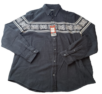 Chaps Lead Table Long Sleeve Button Down Size XL Black White Winter Snowflake