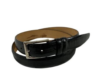 Genuine vintage CANALI black leather belt with croc pattern large 38 40