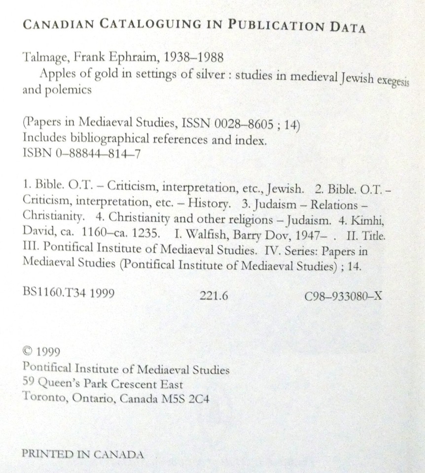 Apples of Gold in Settings of Silver Medieval Jewish Exegesis Polemics