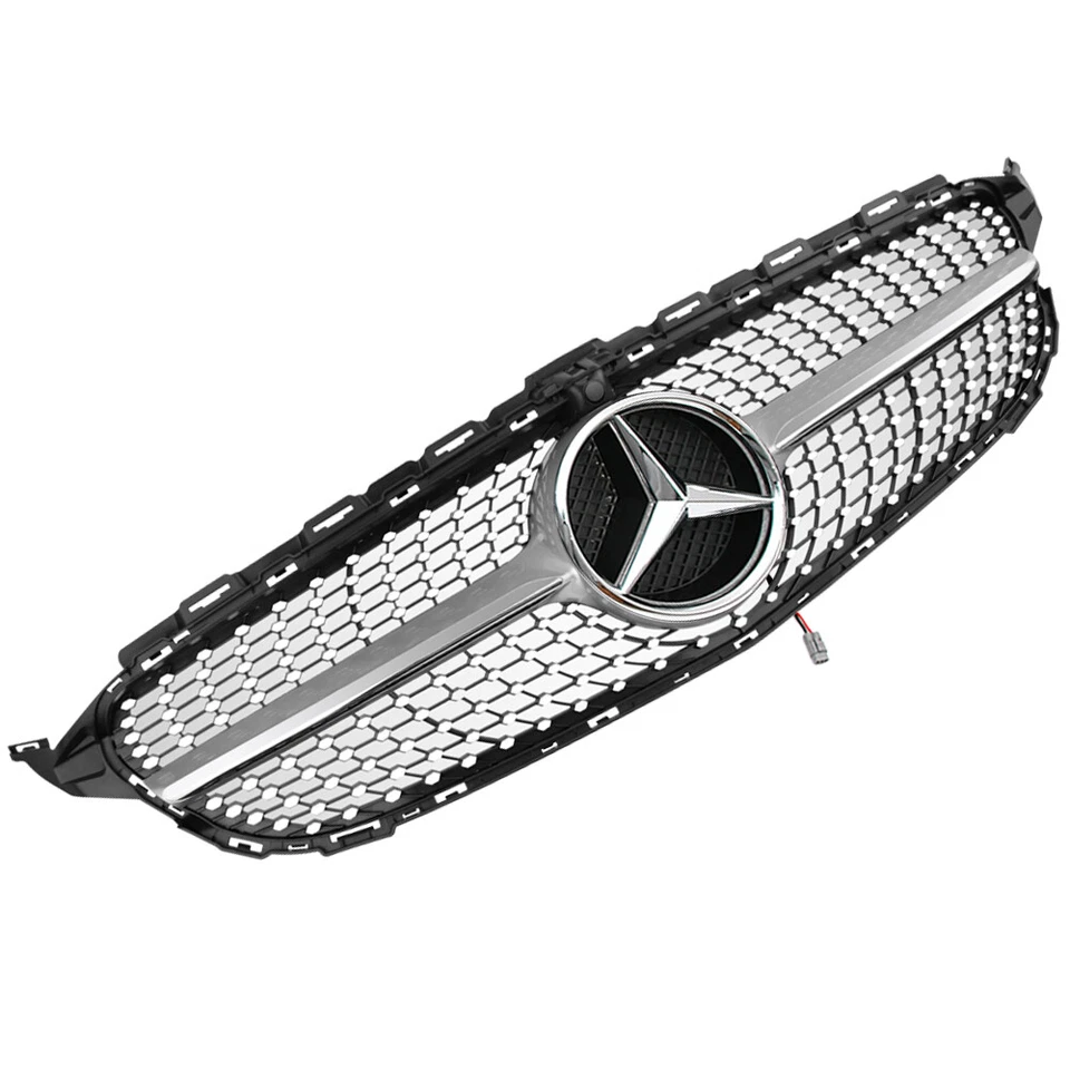 Front Grille For Mercedes Benz 2015-2018 W205 C-Class C250 C300 C43 W/Led Emblem - Image 4 of 4