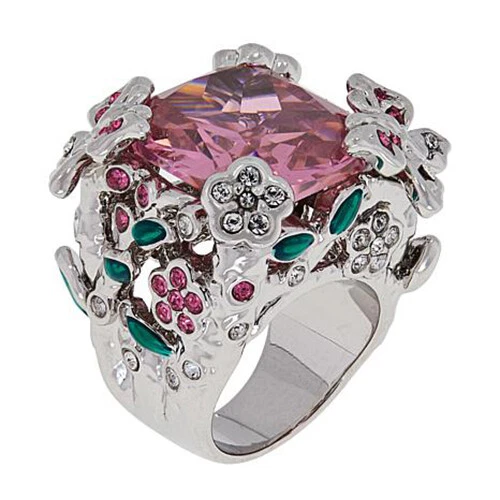 HSN Joan Boyce Silver tone Cubic Zirconia Crystal Enamel