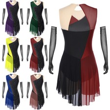 Womens Costume Asymmetrical Dancwear Tango Dress Figure Glittery Modern Dance