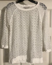 Ann Taylor LOFT Bohemian Crochet Open Weave Size S Ribbed Trim 3/4 Sleeve 