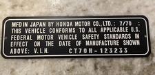 Etiqueta de identificación de tubo de cabeza Honda CT70, SL70, Z50 Mini Trail VIN# grabada personalizada. HECHO EN EE. UU.