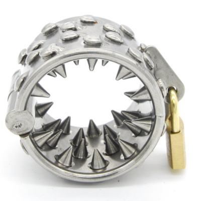penisring mit spikes Edelstahl CBT Ballstretcher oval, 38 verstellbare Spikes