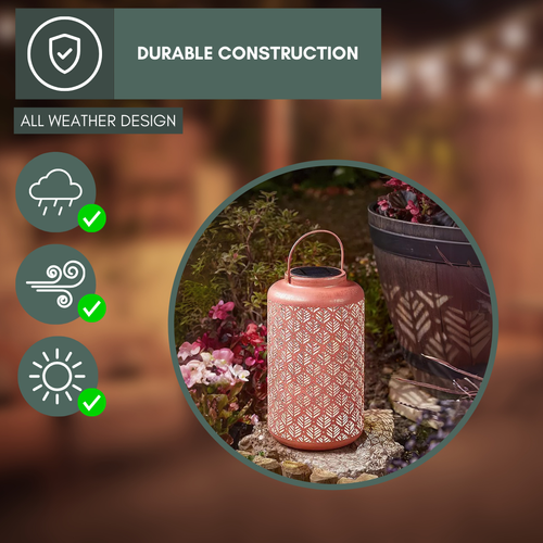Solar LED Hanging Lantern Garden Pink Lamp Outdoor Lighting Large 31cm Light Up - Picture 4 of 24