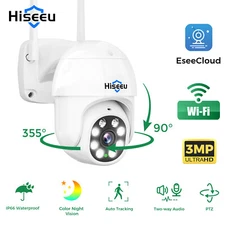 Hiseeu 3MP PTZ Wireless WiFi Security Camera,2 Way Audio,Full Color Night Vision