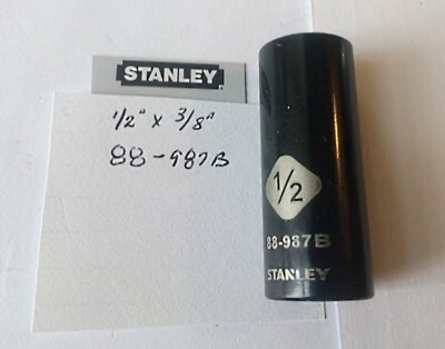 #ad Stanley 1 2quot; x 3 8quot; Dr Deep Socket 6 Pt # 88 987B Black Chrome Free Shipping $9.96