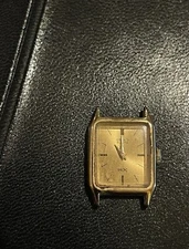 Vnt Seiko Watch Quartz Movement 14k Yellow Gold Plate Japan Rectangular FaceREAD