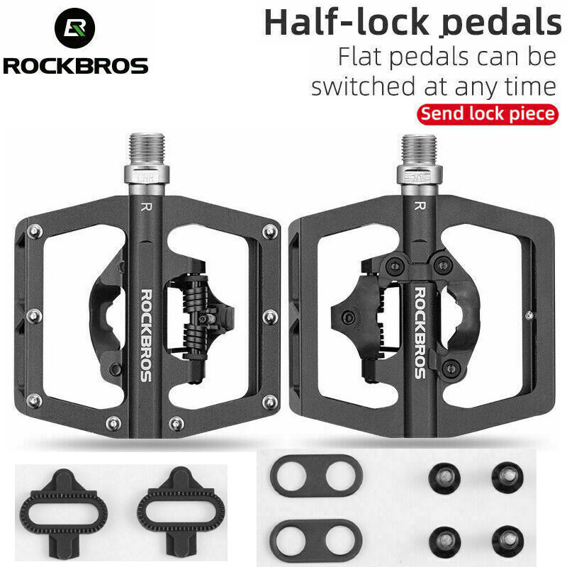 RockBros Mountain Bike Pedals Lock/Flat Bicycle Pedal for SPD Dual Purpose 9/16"