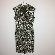 Adrianna Papell Sheath Dress Size 4 Womans Brown White Short Sleeve V-Neck Lined