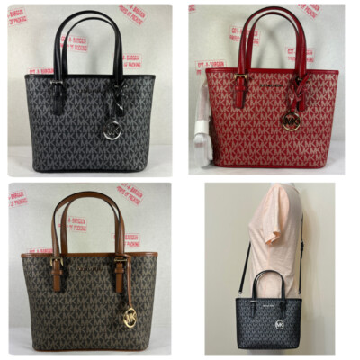Michael Kors Jet Set Travel XS Simmer Glitter Logo Top Zip Tote