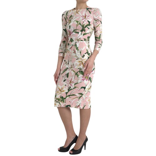 DOLCE & GABBANA Dress Pink Lily Viscose Sheath Stretch Midi IT38/US4/XS 2330usd - Picture 2 of 11