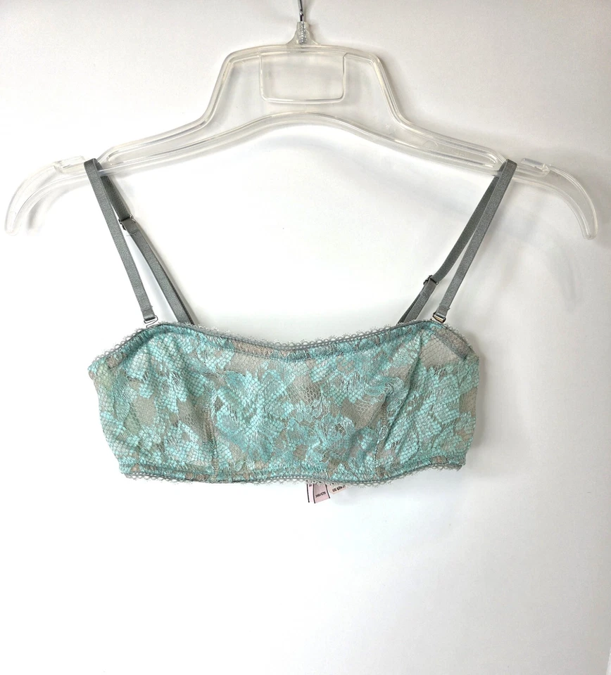 Victorias Secret Sheer Lace Mesh Bralette Bra Green New Underwire 34B multi wear - Image 4 of 4