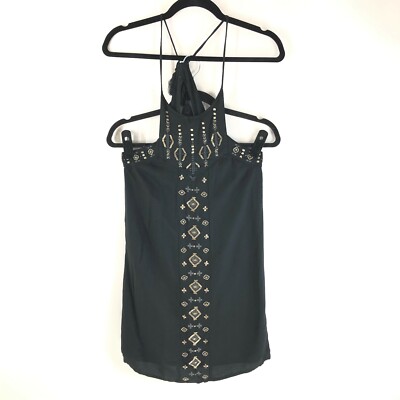 Hollister Mini Shift Dress Beaded Strappy Tie Back Tassel Black Size S |  eBay